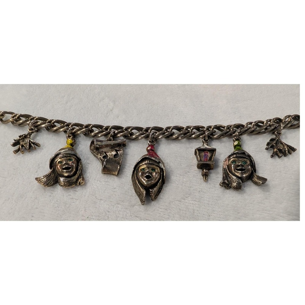 Vintage Silver Tone Caroler Charm Bracelet Holiday Winter Enamel Rhinestone 7.5"